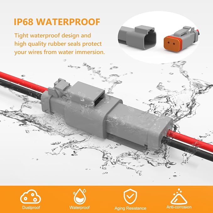 Newdeli Deutsch 2 Pin Connector Kit Waterproof Electrical Connector 16 AWG Male and Female Automotive Wire Connectors for Car Truck Boat, Dt Connector 6 Sets