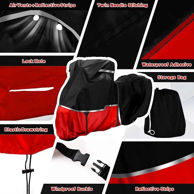 420D Motorcycle Cover for Trike Models Freewheeler, Tri Glide Ultra and CVO Version, All Weather Outdoor Protection, Tear-Resistant Heavy Duty Waterproof Trike Cover for Snow Rain Wind Dust Protection