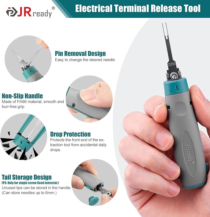 JRready Terminal Removal Tool Automotive Depinning Tool Kit - for TE, AMP, Delphi, Molex, Deutsch DT/DTM/DTP,JPT Connectors for Electrial Pin Extraction Release and Appliance Repairs