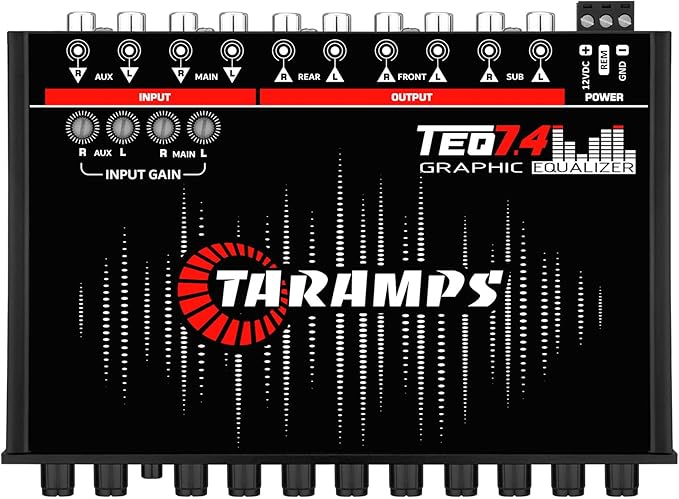 Taramps TEQ 7.4 Stereo 7-band Graphic Equalizer Car Audio Rca Input/Output, Auxiliary Gain, Fader Control 2 Input Channel 3 Output Channel, Blue LED Sound Equalizer