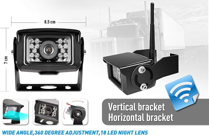 ZEROXCLUB Digital Wireless Backup Camera System Kit, IP69 Waterproof Wireless Rear View Camera + 7’’ LCD Wireless Reverse Monitor for RV/Truck/Trailer/Bus/Camper/5th Wheel (W01-7 inch)