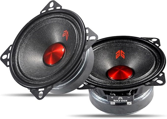 MX40P1 Loudspeaker 4 Inch Midrange 120 Watts 4 Ohms Red Dust Cap, Premium Quality Audio Door Speakers for Car or Truck Stereo Sound System, Black (2 Speakers)