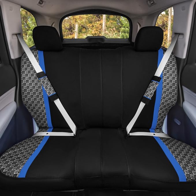 Blue Polyester Car Seat Covers - Full Set for Car, SUV, Van - Universal Fit Inside Including Front & Split Rear, Airbag Compatible, Machine Washable