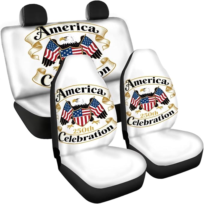 America 250th Celebration Eagle Seat Covers for Car SUV Truck 11 Pack Patriotic Auto Decor with Full Set Accessories for 4th of July, Steering Wheel Cover & Seatbelt Pad Cover