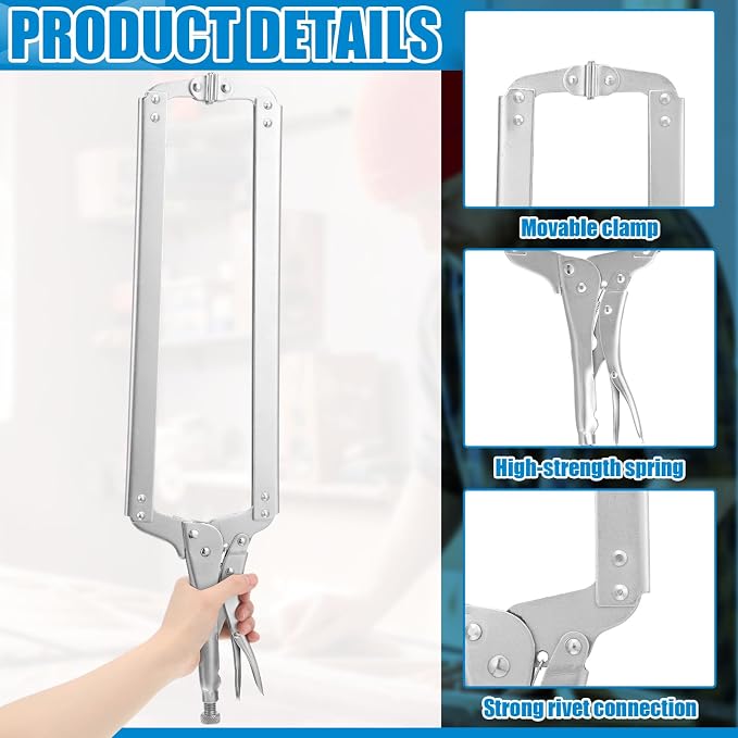 Yexiya 24 Inch C Clamps Locking Pliers Welding Table Clamps Heavy Duty Locking Pliers Large Opening Adjustable with Grip Swivel Pads Alloy Steel for Woodworking Repair Home Auto Workshop