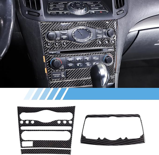 Real Soft Carbon Fiber Car Center Console Multimedia Panel/Air Conditioning Control Panel Decorative Stickers,for Infiniti G Series 2007-2013,3PCS (Black)