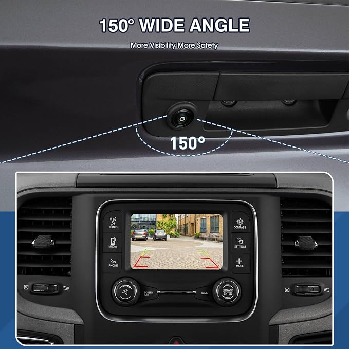 Tailgate Handle Backup Camera Fit for Dodge RAM 1500 2009-2017,Fit for Dodge RAM 2500 3500 2010-2017 Tailgate Reversing Rear View Park Assist Camera RCA Plug Replaces 68084284AB