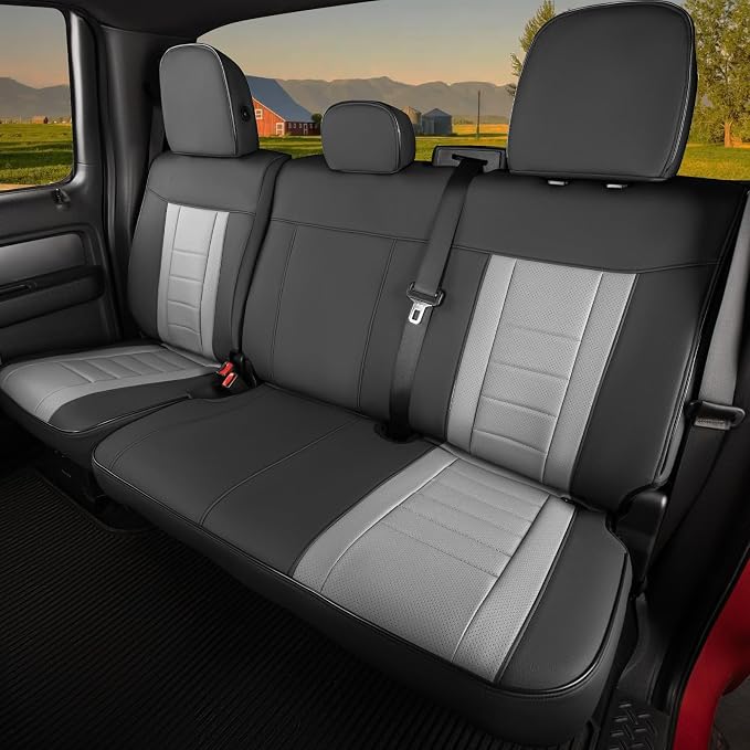 HKZ Custom Fit Seat Covers for Ford F150 - Leather Seats Protector (Black+Grey, Front Seat Set for 2012-2014,All Models)