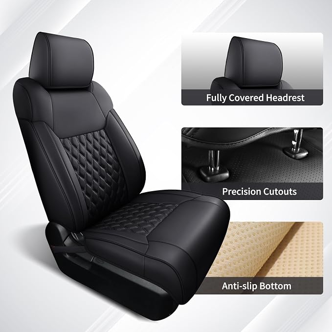 Huidasource Tundra Seat Covers, Front & Rear Leather Car Seat Cover, Waterproof Car Seat Cushion Protector Fit for 2014-2021 Toyota Tundra CrewMax Pickup Truck (Full Set/Black)