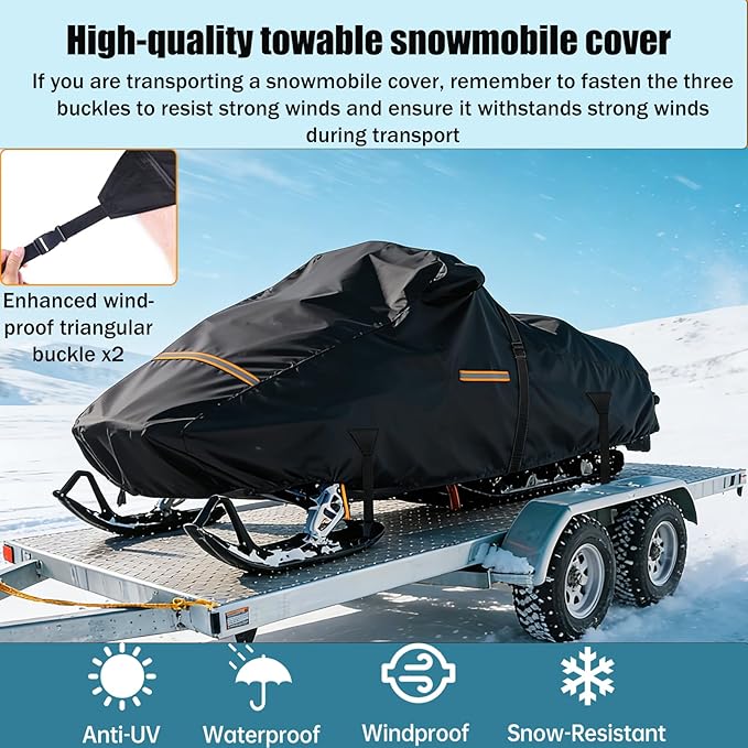 Snowmobile Cover 130 Inch, 900D Heavy Duty Durable Snowmobile Protective Covers with Full Protection Waterproof Universal Storage Cover Compatible with Polaris,Skidoo,Arctic Cat,CFMOTO,Camso,Lynx