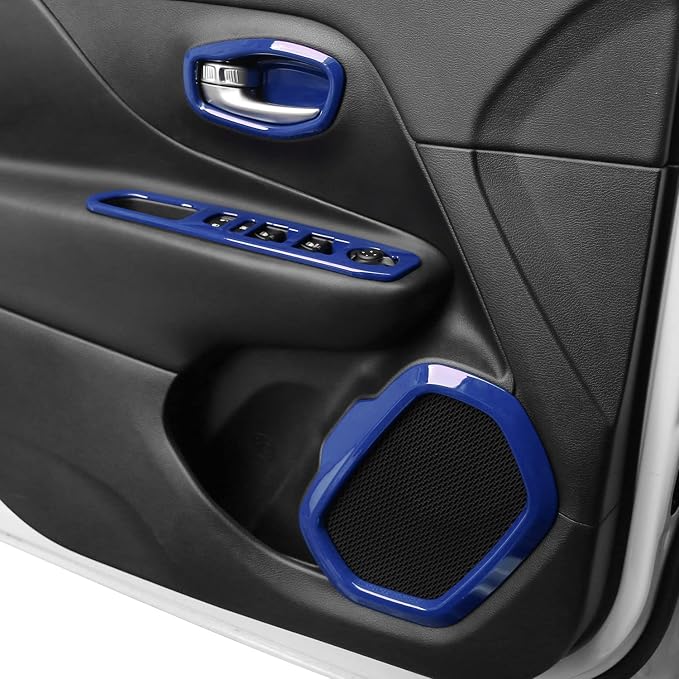 CheroCar 31 PCS Full Set Interior Decoration Trim Kit Steering Button Cover Door Handle Cover Air Outlet Cover Cup Holder Gear Cover Trim Door Speaker Cover for Jeep Renegade 2016-2018,Blue…