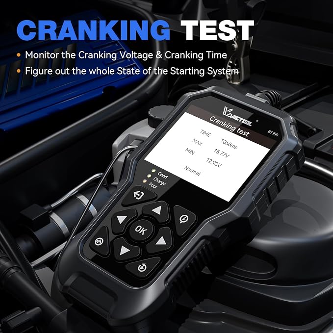 Car Battery Tester 12V 6V VDIAGTOOL BT300, 5-3000 CCA Load Tester Starter Alternator Tester Automotive Charging Cranking System Tester for Motorcycle Car Truck SUV ATV Boat