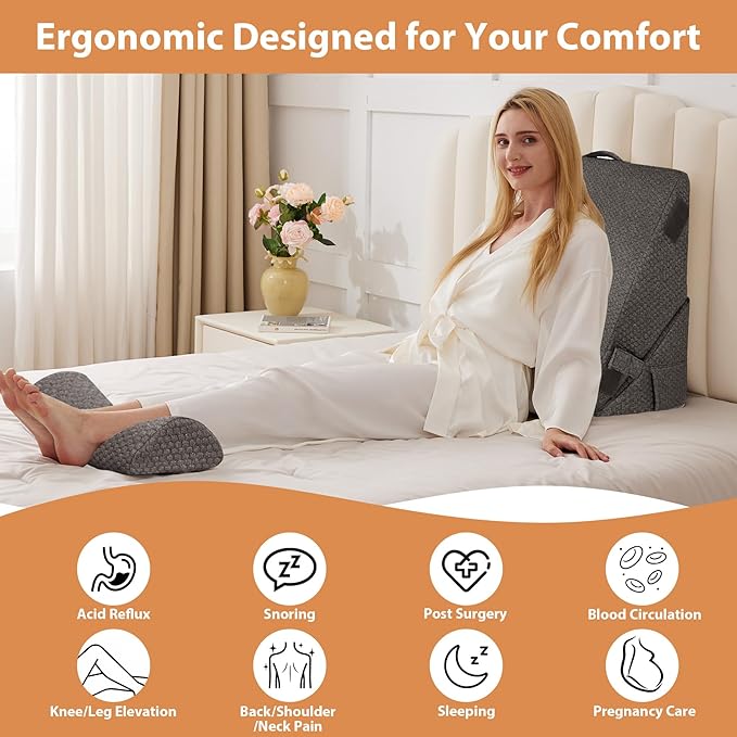 BIEEZZK Orthopedic Bed Wedge Pillow Set 3Pcs, Adjustable Memory Foam, Pillow Wedge for Post Surgery, Back Pain Relief, Triangle Pillows for Acid Reflux, Snoring, GERD, Dark Grey