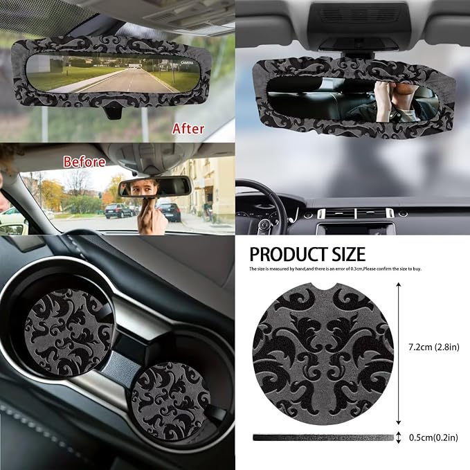 Dragon Print Car Seat Cover Set for Men Comfy Elastic Car Seat Protectors with Decorative Steering Wheel Cover Center Console Pad Safety Belt Pads Garbage Bag, Easy to Install
