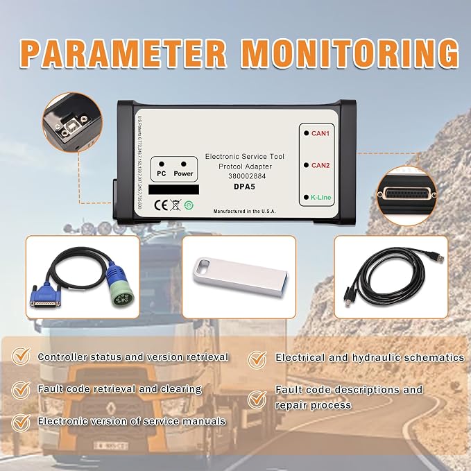 380002884 ESTV8.6 V9.5 V9.8 DPA5 Diagnostic Tool Kit, Dearborn Protocol Adapter 5, Electronic Service Tool forNew Holland Tractor Truck Loader Excavator, EST DPA5 Diagnostic Tool