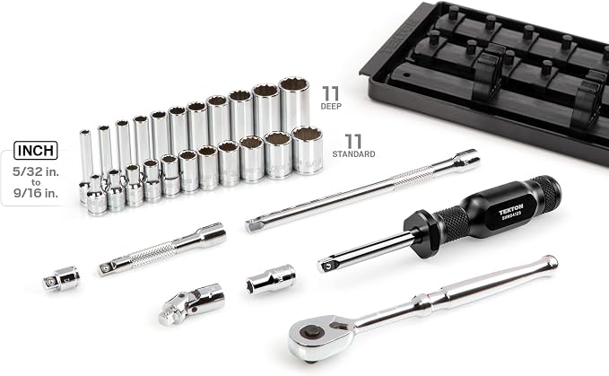 TEKTON 1/4 Inch Drive 12-Point Socket and Ratchet Set, 29-Piece | SKT03102