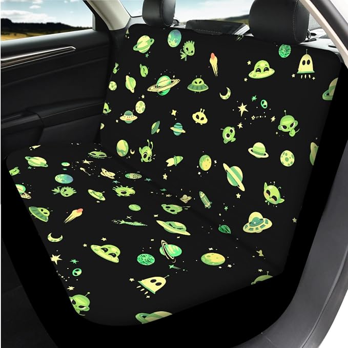 Alien Moon UFO Star 8Pcs Car Accessories Full Set with Seat Cover + Steering Wheel Cove + Seatbelt Pads and Center Console Cover for Women Menl, Universal & Stretchy Fit SUV Truck Sedan Van