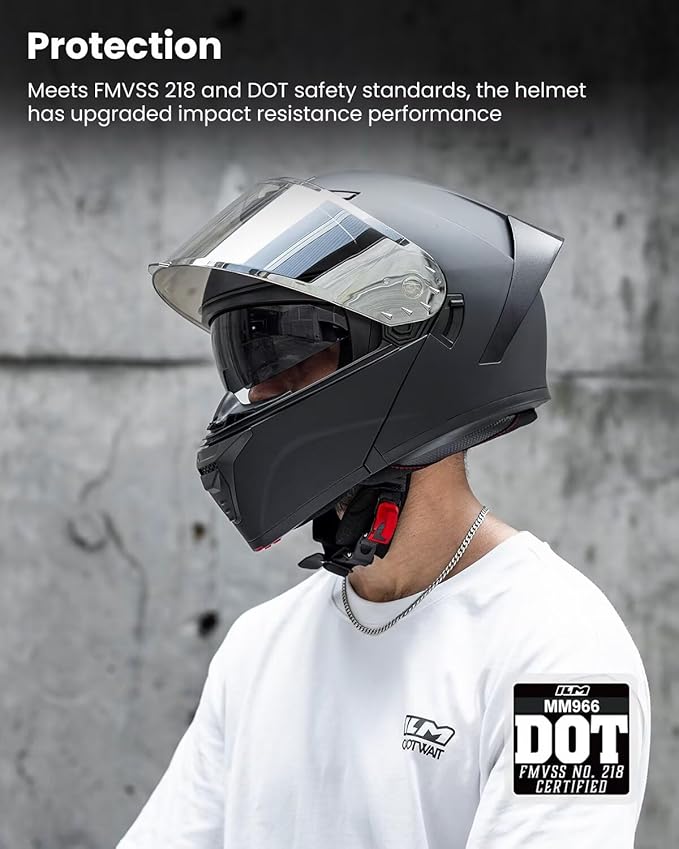 ILM Modular Motorcycle Helmet for Adults Full Face Flip up Riding with Dual Visor Street Bike Racing DOT Model MM966 (Matte Black Silver, XL)