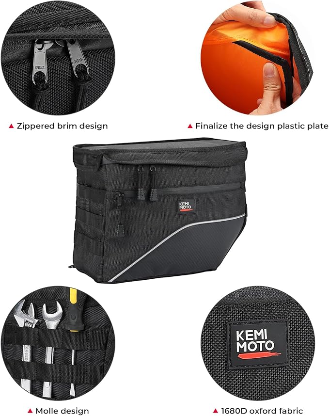 KEMIMOTO Upgrade Motorcycle Saddle Bags 26L (13Lx2) Middle-Sized Throw Over Saddlebags Orange Liner Scooter Panniers Universal Compatible with Softail Sportster Cruiser Motorbike Dirt Bike