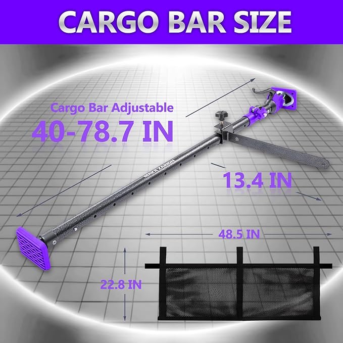 Adjustable Cargo Bar, Truck Bed Divider from 40 to 78.7 in with 200LB Bearing, Cargo Bar for Pickup, Truck Bed Organizer Cargo Bars for SUV, Trailer, Van, Come with 4 Divider, 2 Pack, 1 Cargo Net