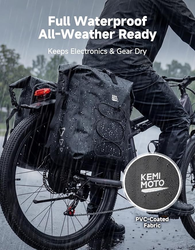 KEMIMOTO Bike Pannier Waterproof 2-Pack, 60L Bicycle Saddle Bag for Rear Rack, Side Storage Bag with Laptop Compartment & Reflective, PVC Air-Tight Material – Commuting Touring Grocery Shoulder Carry