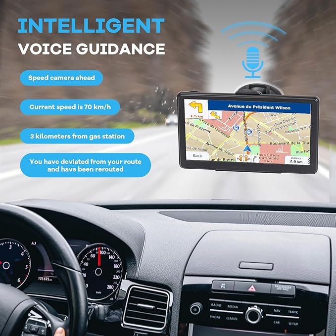 GPS Navigator for Car Truck RV, 7" Touchscreen GPS Navigation System, 2026 Map with Voice Guidance, Speed Alert, Red Light Warning, Custom Truck Routing, Free Lifetime Updates (Blue)