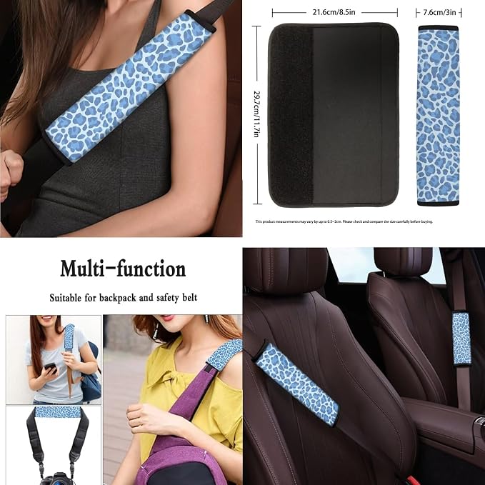Blue Leopard 13 PCS Car Seat Cover Blue Leopard Spot Set Car Seat Cover Full Set Trucks Sedan SUV Seat Animal Skin Texture Belt Pads Steering Wheel Cover Car Accessories