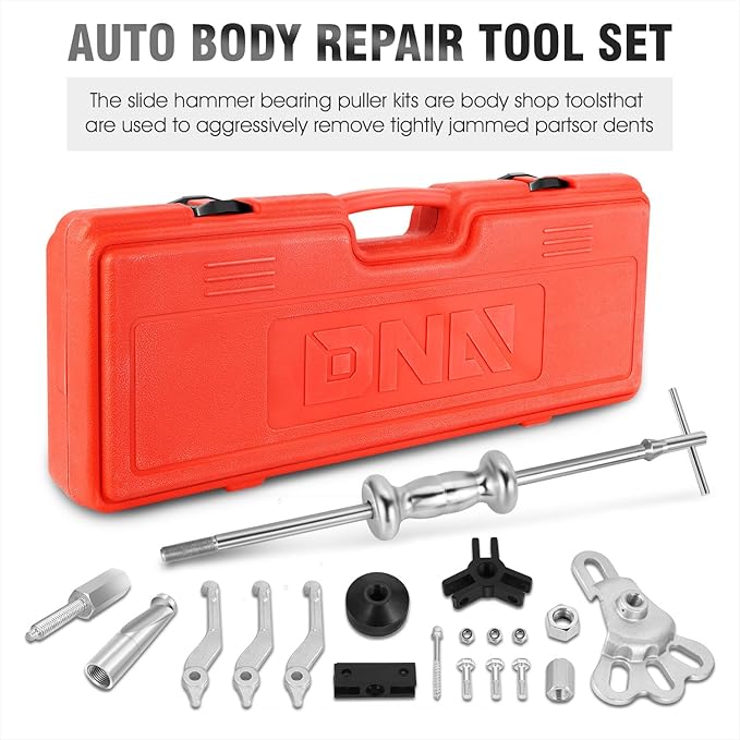 DNA MOTORING 8-Way Slide Hammer Dent Puller Set Auto Body Repair Tool Kit For Most Front-wheel Drive Hubs Rear Axle Shafts, with Carrying Case, TOOLS-00294