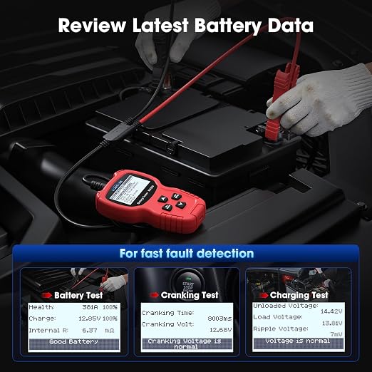 MA500 Car Battery Tester, 9V - 30V Digital Automotive Alternator Meter Diagnostic Tool 100-2000 CCA Load Capacity Auto Charging & Cranking Analyzer for Car Truck Motorcycle Boat RV ATV Yacht