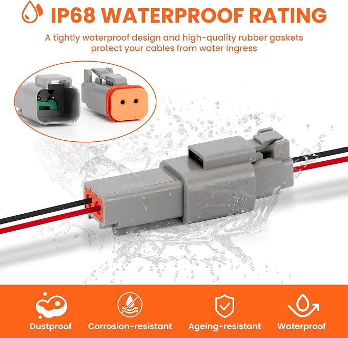 6 Sets Deutsch 2 Pin Connector Kit - Waterproof Electrical Connectors 18 AWG, IP67 Automotive Wire Connectors (Male & Female) for Car, Truck, Boat
