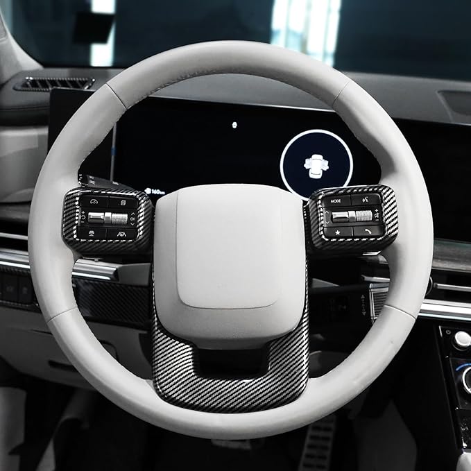 ABS Car Steering Wheel Frame Cover Steering Wheel Button Panel Protection Frame Molding Trim Compatible with Hyundai Santa Fe 2024-2026 Accessories(Carbon Fiber Style)