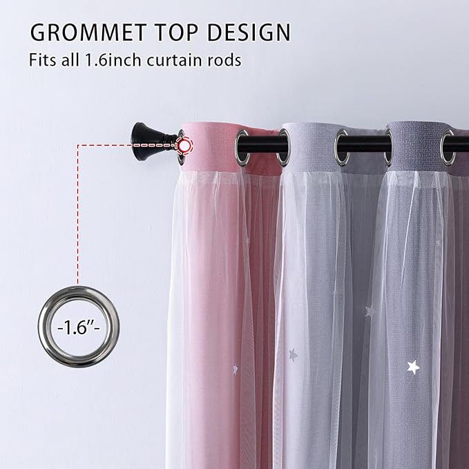 XiDi Curtains for Girls Bedroom Decro,Full Blackout 84 Inches Long for Kids Room, Colorful Rainbow Style, Unicorn Wall Decor Ombre Curtains, Princess Room Pink/Grey