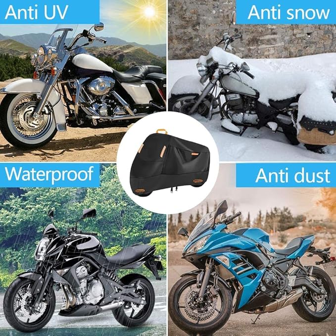 SECELES 300D Motorcycle Cover Heavy Duty, SECELES All Season Durable Scooter Vespa Cover Waterproof Outdoor for Small Bike Scooter Bicycle fit up to 75 inch Motorbike (L: 75" x 37" x 39")