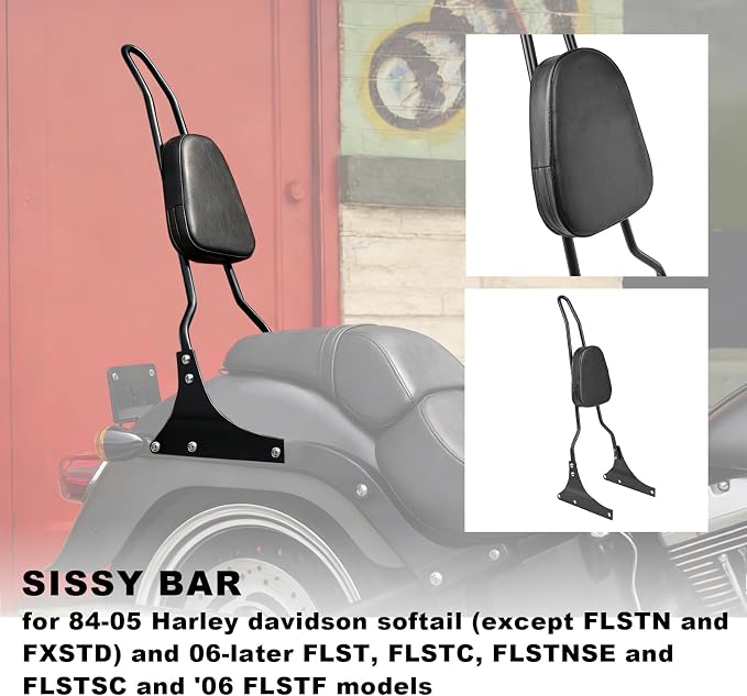 Motorcycle Passenger Sissy Bar Rear Tall Backrest Cushion Pad For Harley Davidson Heritage Softail Custom FXSTC Classic FLSTC Springer FLSTS Fat Boy EFI FLSTF (Black)