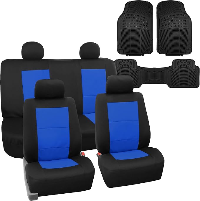 FH Group FB085114 +F11306 Premium Waterproof Seat Covers (Blue) Full Set – Universal Fit for Cars Trucks & SUVs
