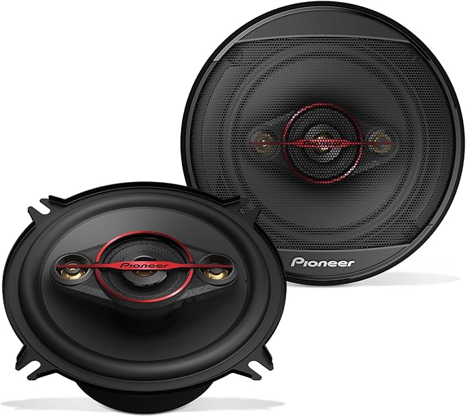 PIONEER TS-501M 4-Way Coaxial Car Audio Speakers (Pair) - 5-1/4' Round, 300 W Max Power, Black and Red