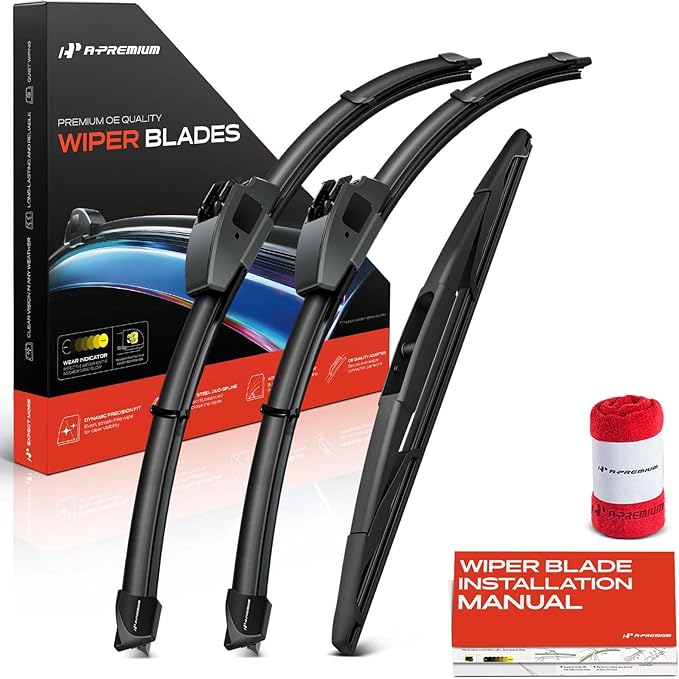 A-Premium 24"/19"/12" Windshield Wiper Blades Compatible with Nissan Armada 2017-2024 - Front Rear Wipers Blade Set for Hook/RL3 Arm Connector, with Wear Indicator & Towel (Pack of 3)