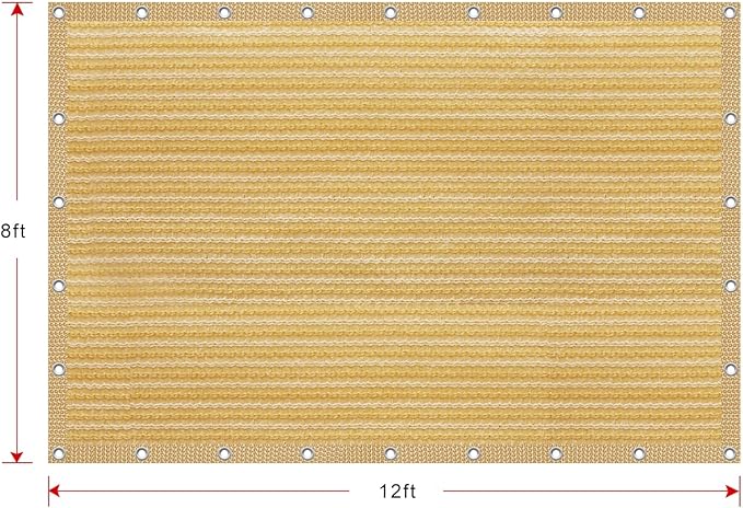 Shatex 90% Shade Fabric 8X 12ft Sun Shade Cloth with Grommets for Pergola Cover Canopy Wheat, 12 Bungee Balls