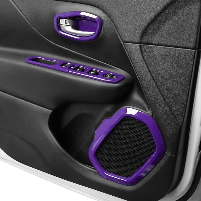 CheroCar 31 PCS Full Set Interior Decoration Trim Kit Steering Button Cover Door Handle Cover Air Outlet Cover Cup Holder Gear Cover Trim Door Speaker Cover for Jeep Renegade 2016-2018,Purple…