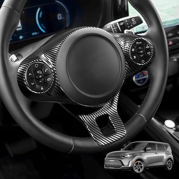 Steering Wheel Button Panel Cover Interior Steering Handle Button Frame Protective Cover Compatible with Kia Soul 2020-2025 Accessories (Carbon Fiber Style)