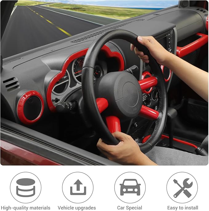 JeCar 18pcs for Jeep Wrangler Interior Trim Kits Red Interior Accessories for Jeep Wrangler JK JKU 2007-2010 Sahara Sport Rubicon