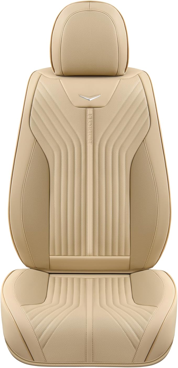 FLORICH Front Seat Cover Car Seat Covers for Front Seats Waterproof Leather Truck Seat Cushion Protector Universal Fit for Most Cars Trucks SUV, Beige