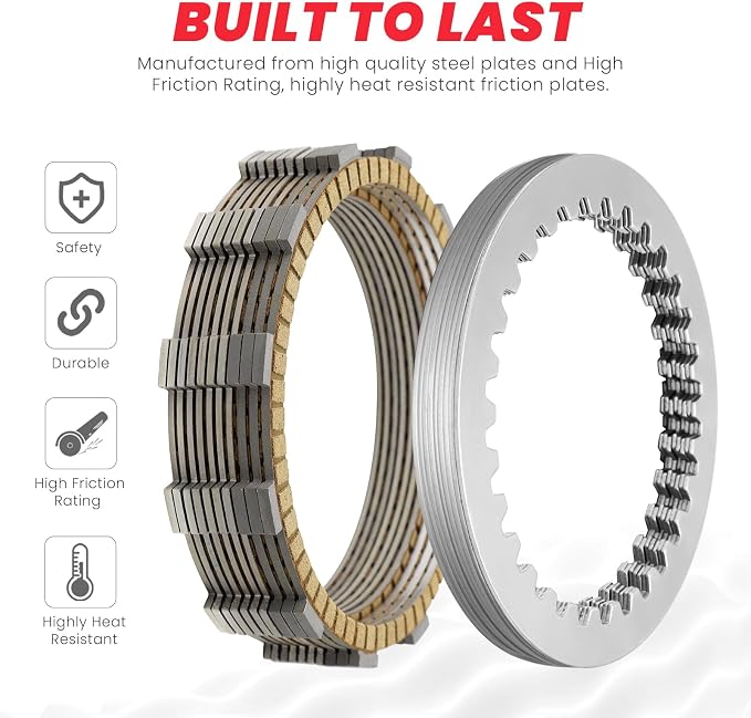 M8 Friction Steel Plate Clutch Kit - For Harley Touring Softail Milwaukee-Eight Engine Models, 10x Friction, 9x Plate Steel Plate, 3x Springs