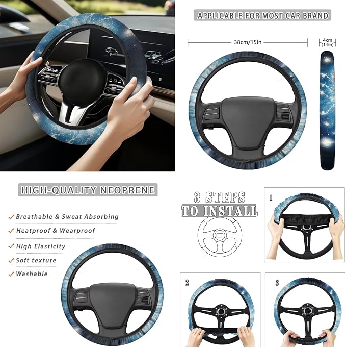 Peacock 13Pcs Car Seat Covers Full Set Car Seat Belt Cover Steering Wheel Cover Armrest Cushion Cup Coasters and Keychain Holder Suitable for Most Cars,SUV