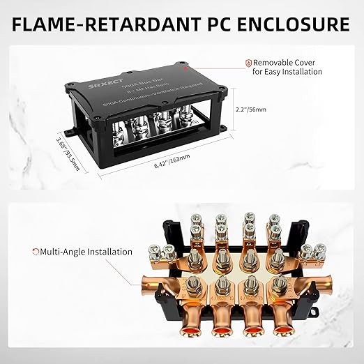 500A Copper Bus Bar 2PCS 12V Ground Power Distribution Block 8 * 5/16″Studs Battery Terminal Block for Car Audio Boat Automotive Solar Wiring (NEG&POS)
