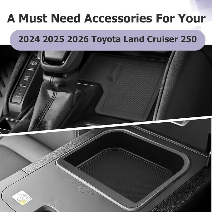 LUWU 2PCS 2026 Land Cruiser Center Console Organizer Compatible with Land Cruiser 2024 2025 2026 Accessories LC250 First Edition Center Console Storage Tray, Wireless Charging Pad (Only for Cool Box)