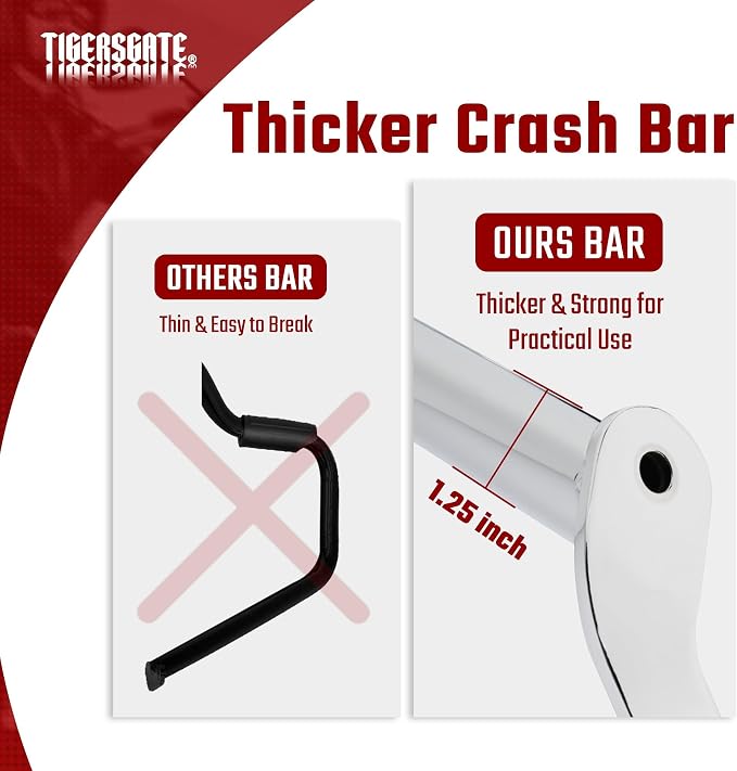 Softail Engine Guard Crash Bar 1.25" Fat Mustache Guard Highway Bar Designed for 2000-2017 Harley Heritage Softail Classic Deluxe Fat Boy FLSTF Models, with Anti-Slip Pedals, Chrome