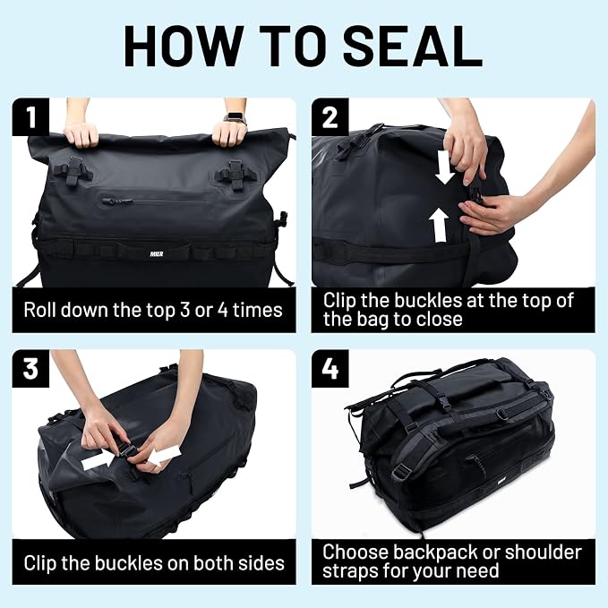MIER Waterproof Duffel Bag Motorcycle Dry Bag Backpack Large Roll-Top Heavy Duty Dry Duffle Bags for Kayaking Camping Boating Gym Beach Cruise Ship, 60L/80L