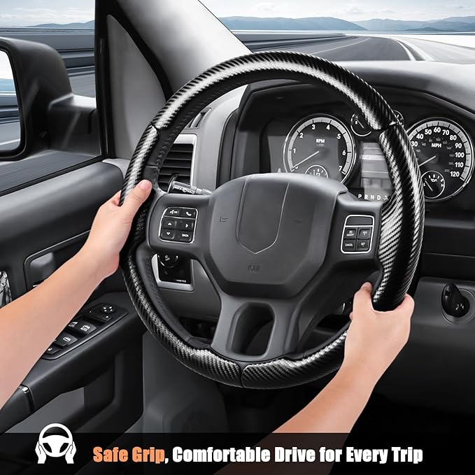 Aimato Customized Steering Wheel Cover for Dodge RAM 1500 2012-2018,RAM 1500 Classic 2019-2023,RAM 2500/3500/4500/5500 2012-2018 Thin,Anti-Slip,Scratch-Resistant Exclusive Car Accessory for RAM