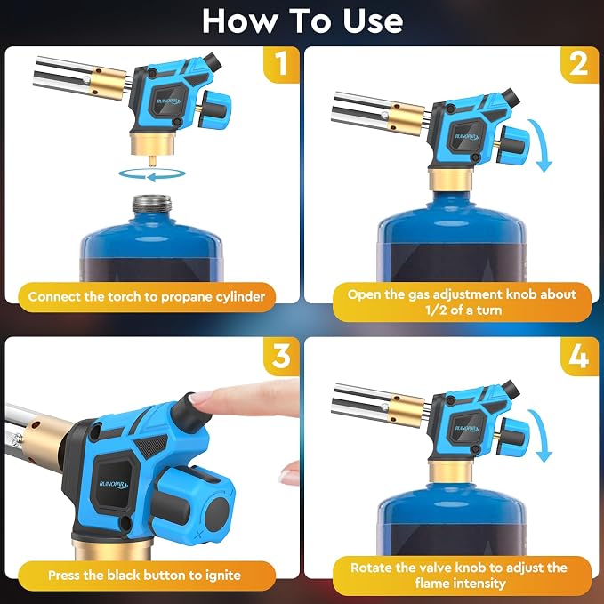 Propane Torch Head, Trigger Start Gas Torch, 5" Mapp Map Gas Torch Fuel by Propane MAPP Gas Cylinder for Brazing, Welding(Fuel Cylinder not included)